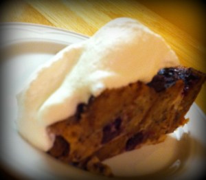 Blueberry Banana Bread Pudding with whip cream