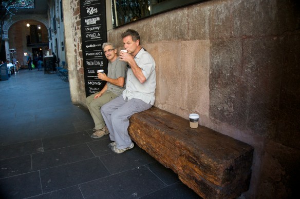 Everywhere you look is something to see!  Grant and Wilson are enjoying a coffee break sitting on a massive wood beam.
