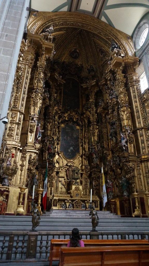 Just one of the many sights to view inside the Grand Cathedral in the Zocalo - hand carved wood overlaid with gold leaf.  So impressive.