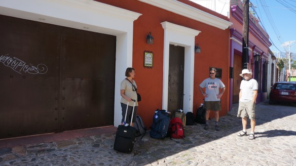 Waiting outside Casa Del Barrio in Oaxaca for our host - Ricardo