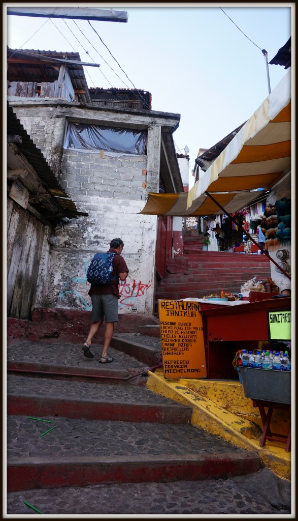 Starting the long climb up the island.