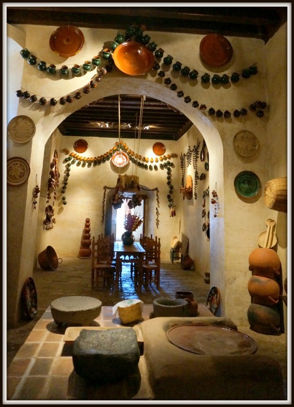 Typical comida (or kitchen) from days past - love all the pottery and cooking implements.