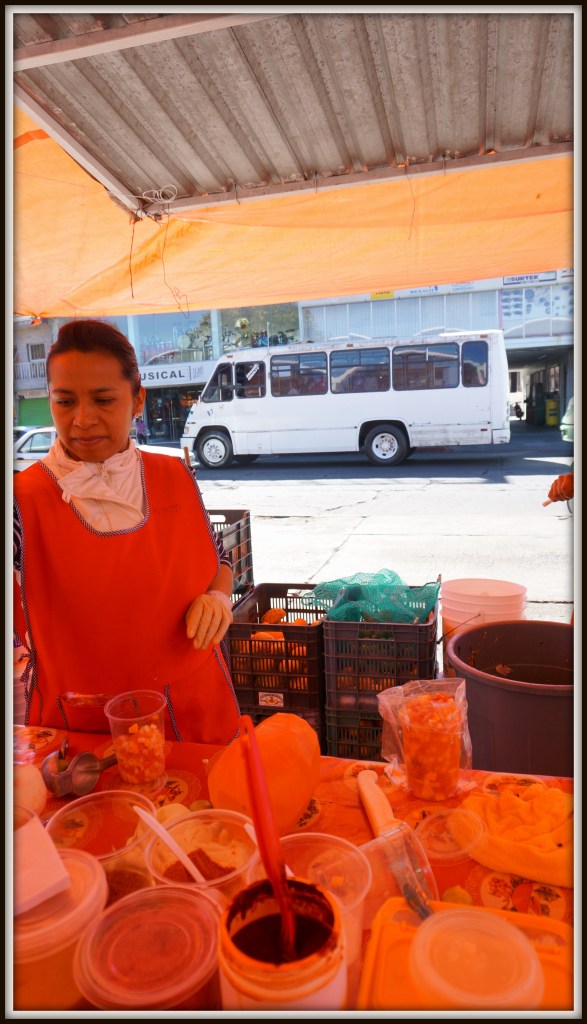 Gazpacho in Morelia is a bit different than what I was expecting, no tomato soup here.  This truly amazing and refreshing dish is finely diced fruit topped up with lime and orange juices, chiles, salt and cheese.