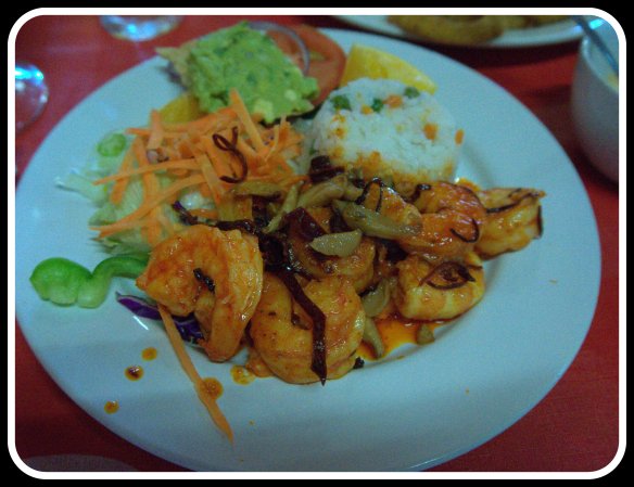 Camerones cooked with guajillo chiles and garlic at Mariscos La Guera - so delicious.