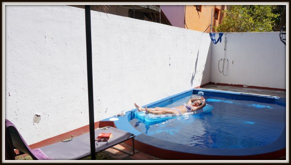 Now, this is my size pool - as much as I hated to miss the Superbowl game …. I managed to console myself by floating around on the air mattress.