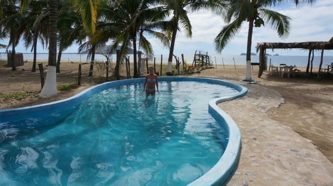 All along Playa Blanca you will find little spots like this to rest, swing in the hammock or float in the pool with the waves crashing on the beach.  If you are looking for more people …. just go to the centre of it all in Barra de Potosi - lots of palapa restaurants there - especially busy on long weekends with Nationals hitting the beach.