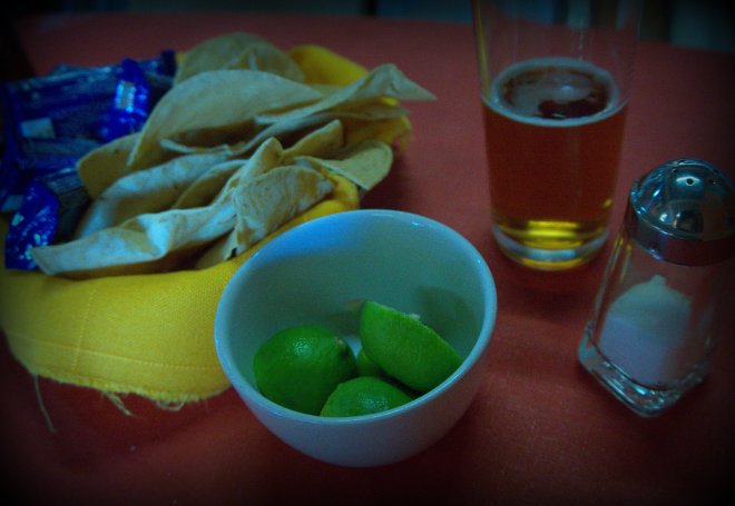 Pretty much every time you sit at a restaurant in Mexico you will receive some version of this … chips, lime, salt and various salsas.