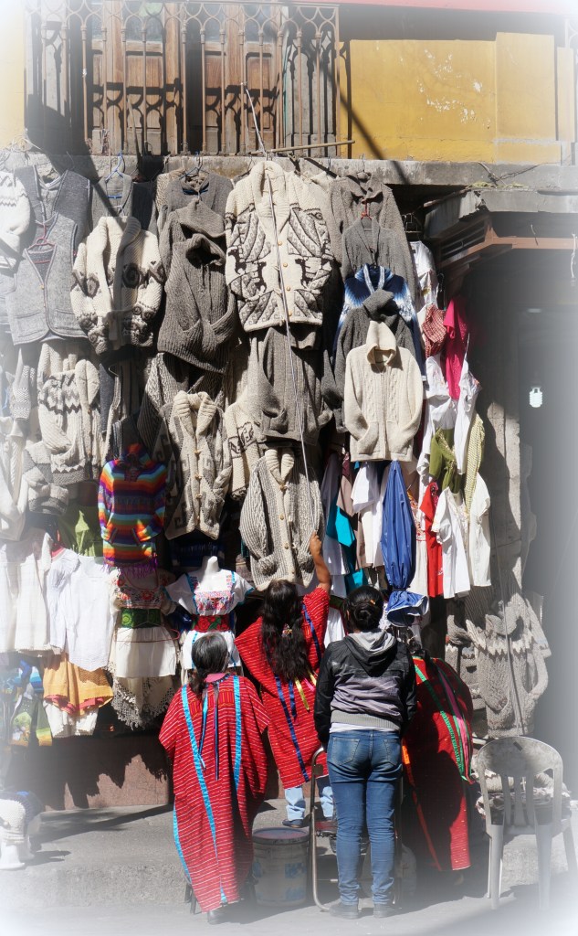 Wandering down towards the main zocalo we spotted a group of indigenous women setting up the knitting they had brought in from their village. Sloan bought a sweater from these exact women a couple of years ago.