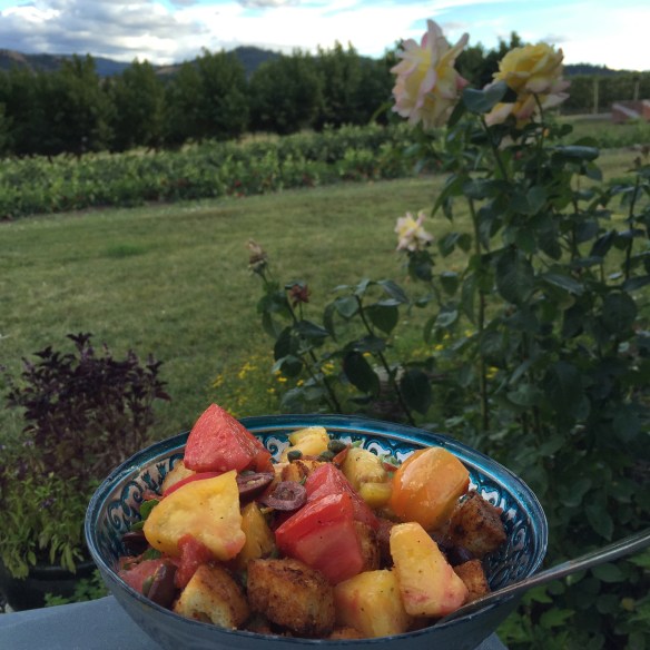 The combination of olives, capers, and fresh tomatoes along with the texture of crispy crunchy bread is absolute summer perfection.