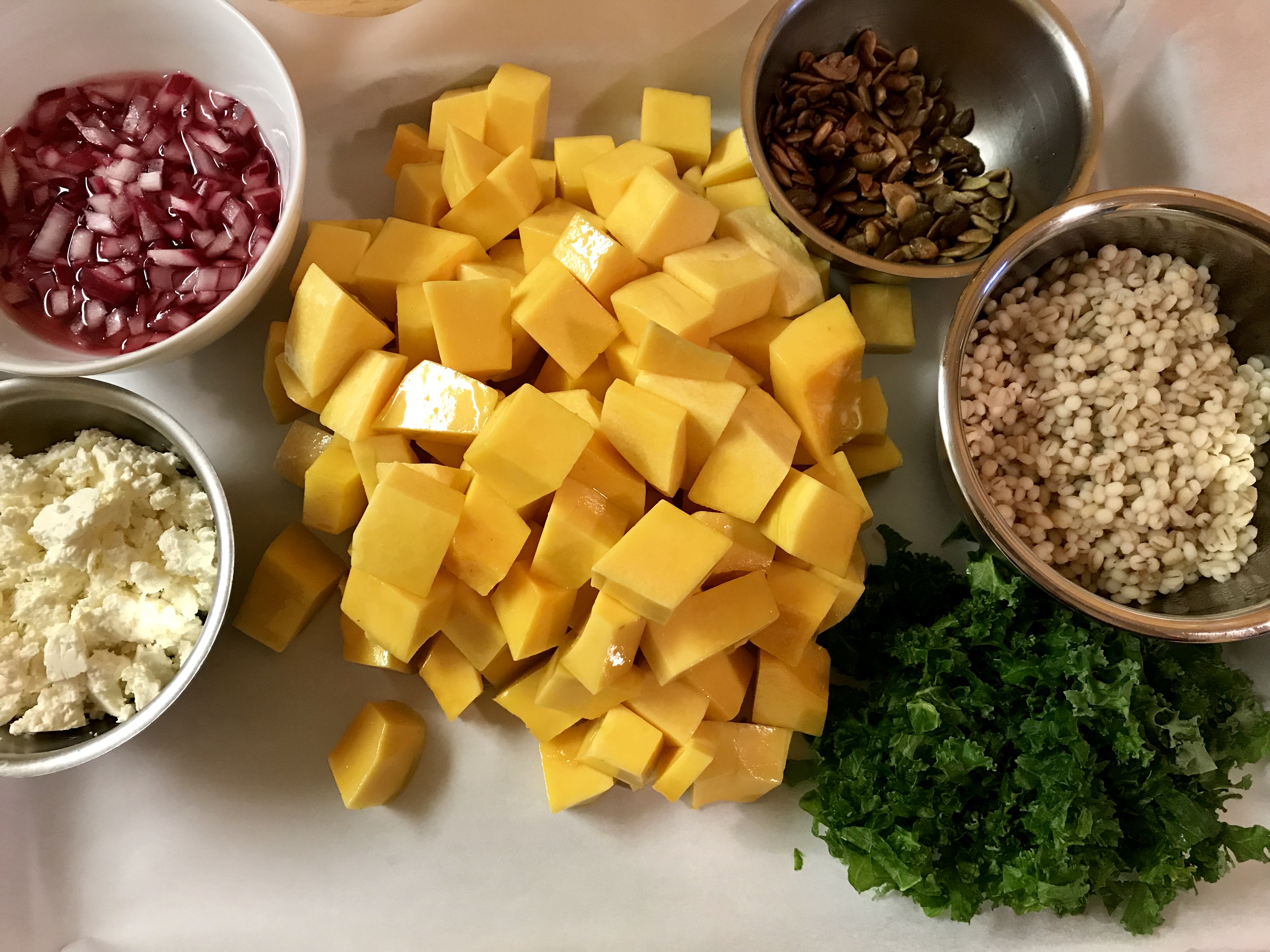 Butternut squash salad prep